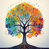 Lebensbaum Ein illustrierter Baum mit Laub in vielen bunten Farben